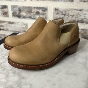 Dr martens tan suede nude nubuck slip on natural heel ankle clog boot loafer 6